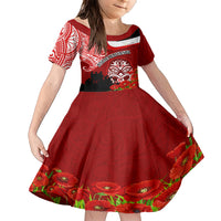 New Zealand ANZAC Waitangi Day Family Matching Short Sleeve Bodycon Dress and Hawaiian Shirt Lest We Forget Soldier Tiki Maori Style LT03 Daughter's Dress Red - Polynesian Pride