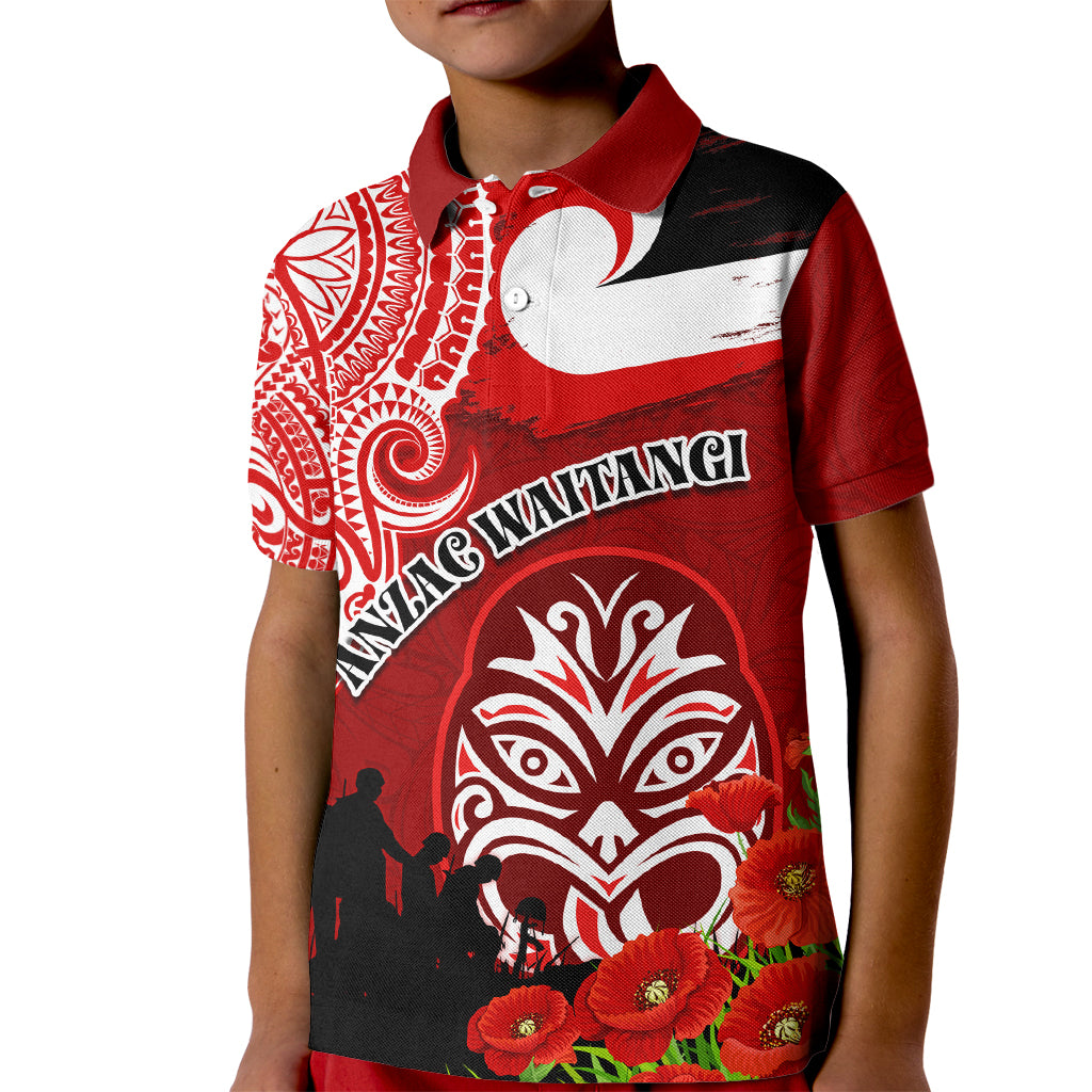 New Zealand ANZAC Waitangi Day Kid Polo Shirt Lest We Forget Soldier Tiki Maori Style LT03 Kid Red - Polynesian Pride