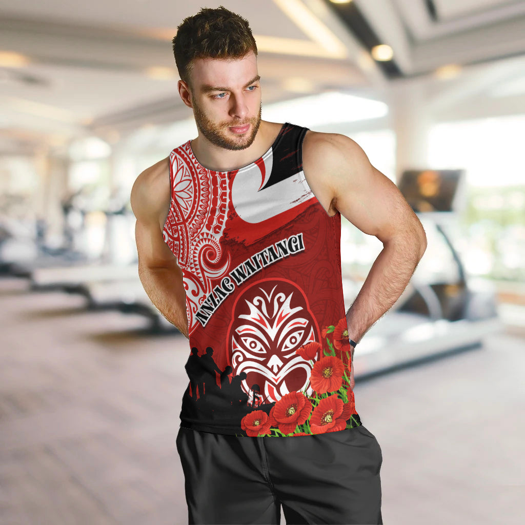 New Zealand ANZAC Waitangi Day Men Tank Top Lest We Forget Soldier Tiki Maori Style LT03 Red - Polynesian Pride