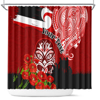 New Zealand ANZAC Waitangi Day Shower Curtain Lest We Forget Soldier Tiki Maori Style LT03 Red - Polynesian Pride