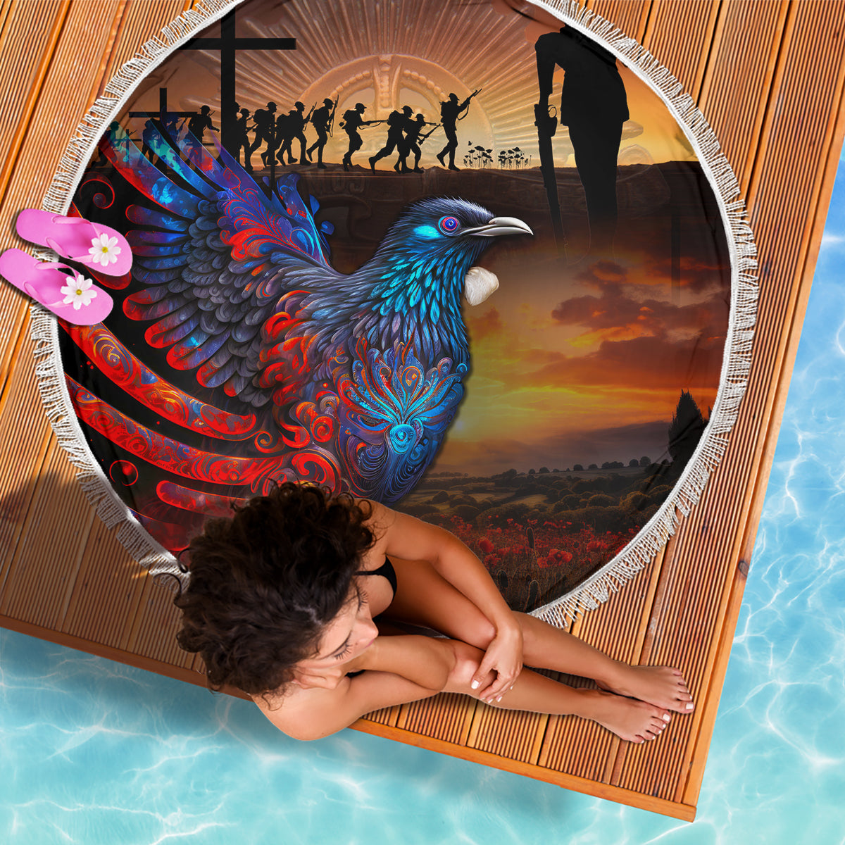 New Zealand Tui Bird Soldier ANZAC Beach Blanket Lest We Forget LT03 - Polynesian Pride