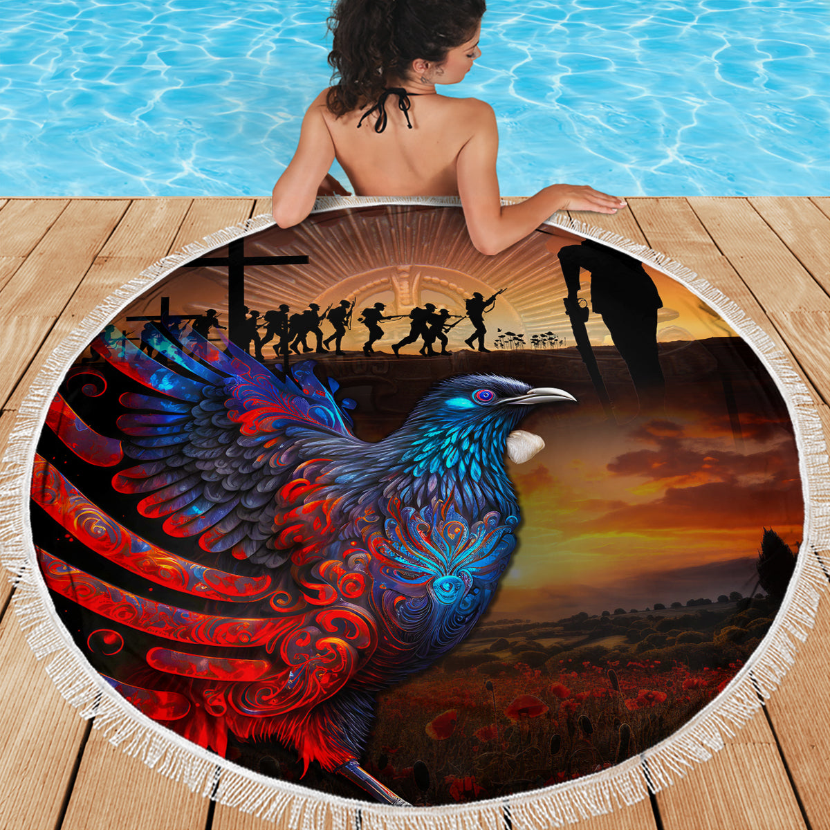 New Zealand Tui Bird Soldier ANZAC Beach Blanket Lest We Forget LT03 - Polynesian Pride
