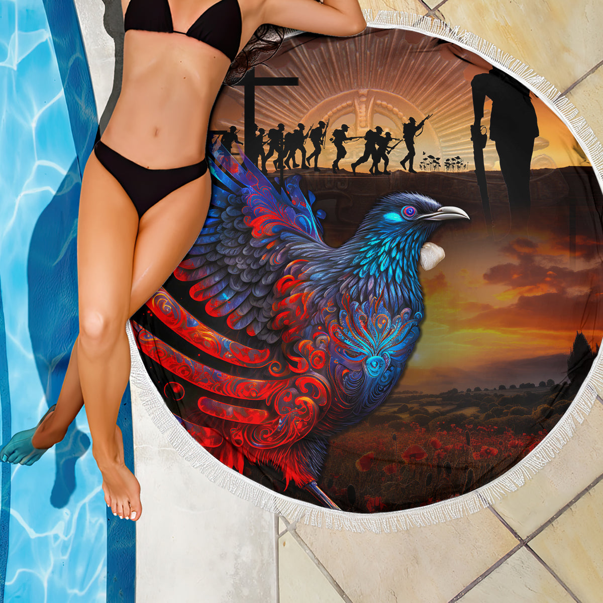 New Zealand Tui Bird Soldier ANZAC Beach Blanket Lest We Forget LT03 - Polynesian Pride