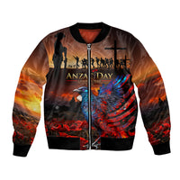 New Zealand Tui Bird Soldier ANZAC Bomber Jacket Lest We Forget LT03 Unisex Black - Polynesian Pride