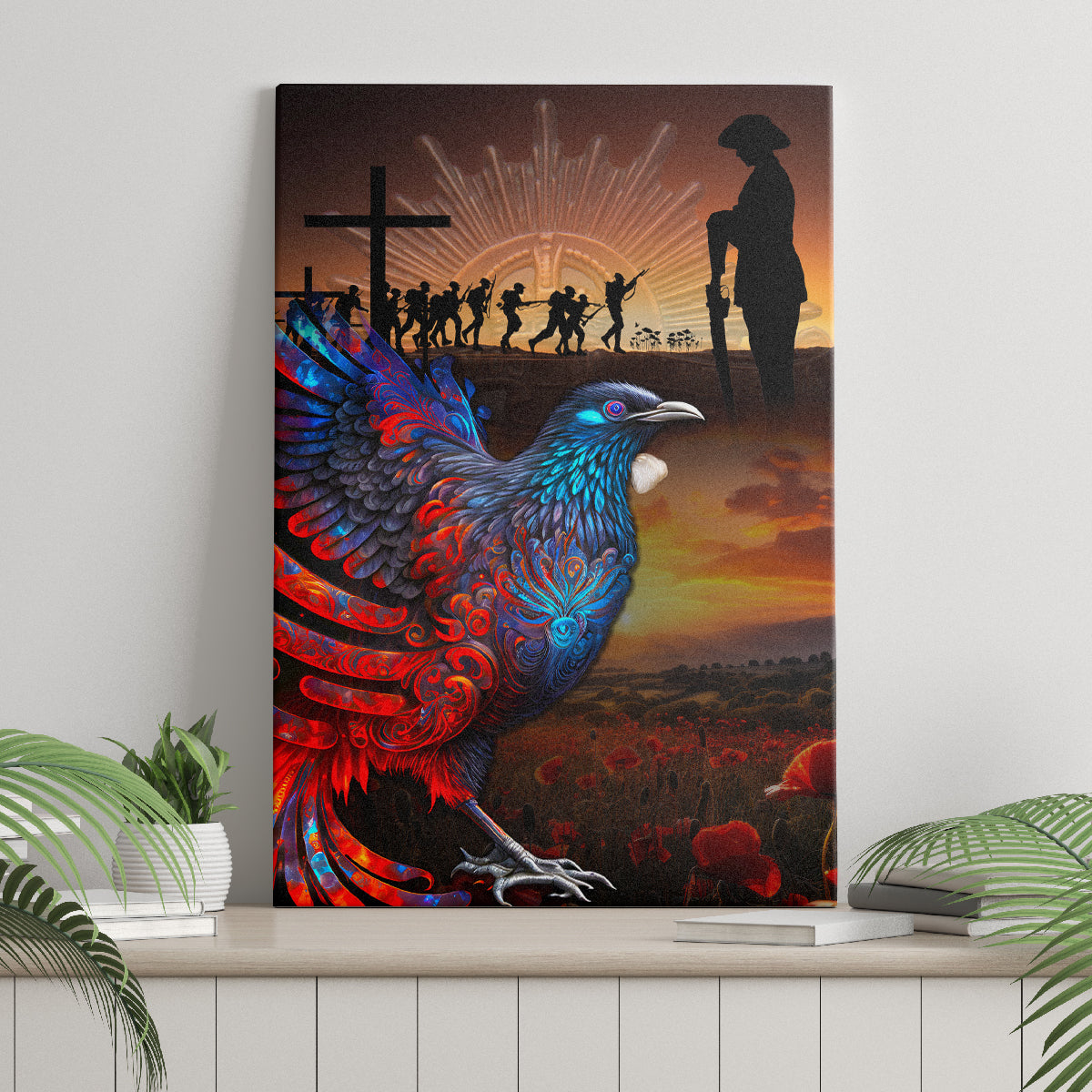 New Zealand Tui Bird Soldier ANZAC Canvas Wall Art Lest We Forget LT03 - Polynesian Pride
