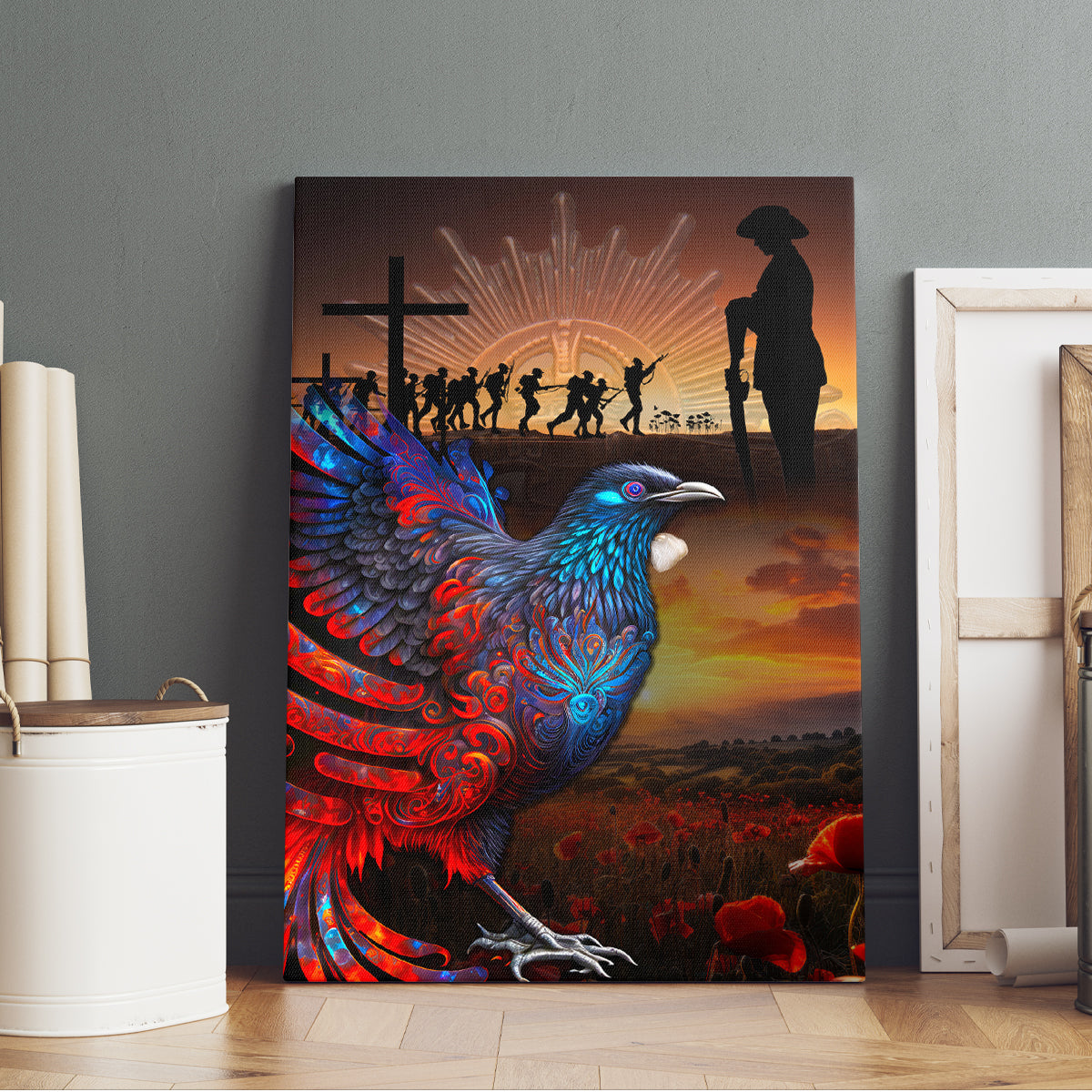 New Zealand Tui Bird Soldier ANZAC Canvas Wall Art Lest We Forget LT03 - Polynesian Pride