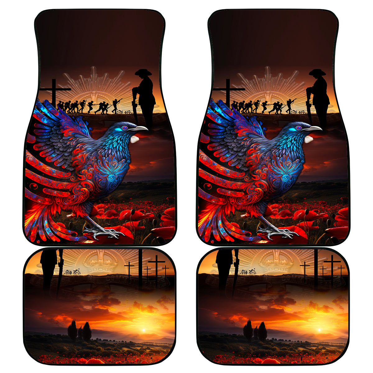 New Zealand Tui Bird Soldier ANZAC Car Mats Lest We Forget LT03 - Polynesian Pride