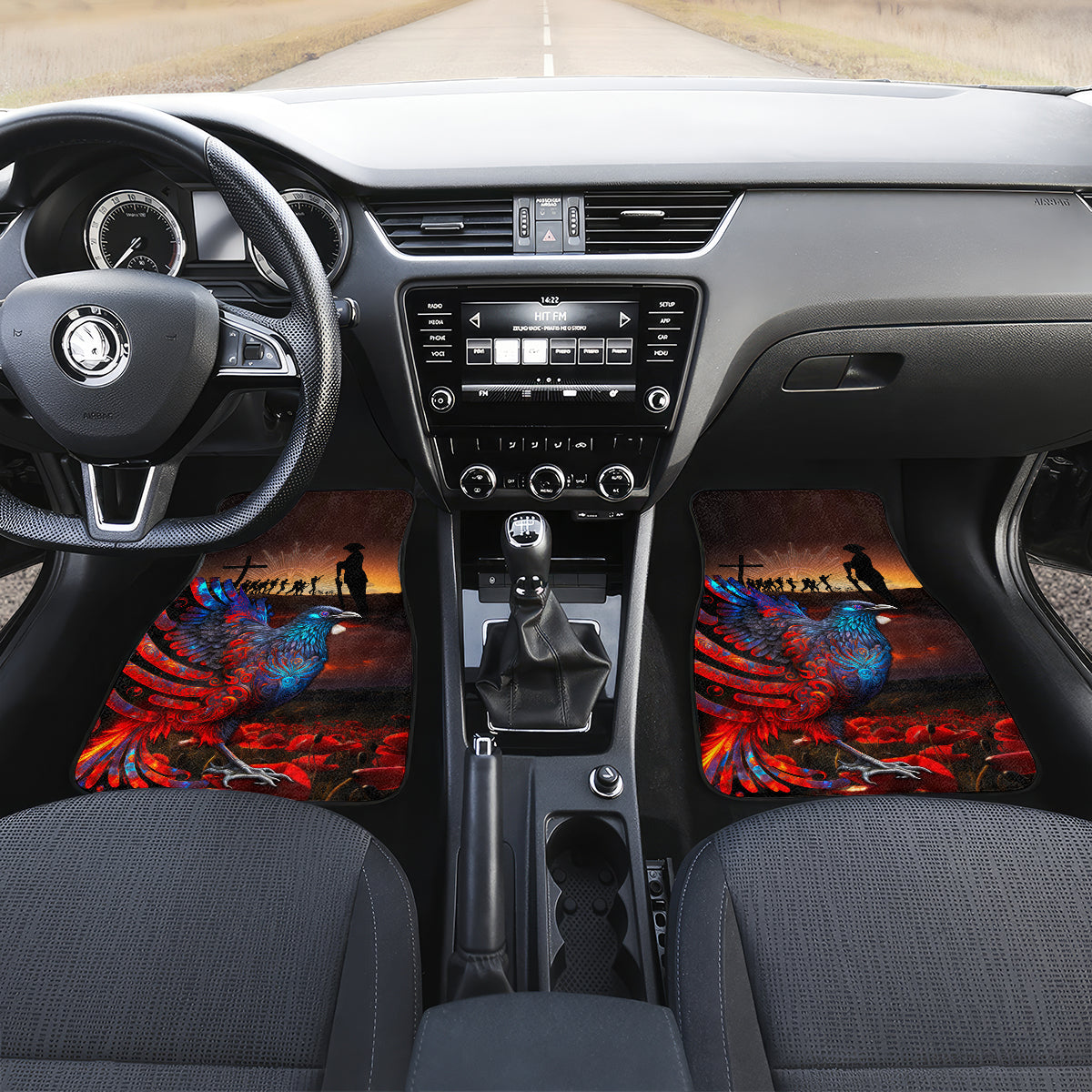 New Zealand Tui Bird Soldier ANZAC Car Mats Lest We Forget LT03 Set 2pcs - Front Black - Polynesian Pride