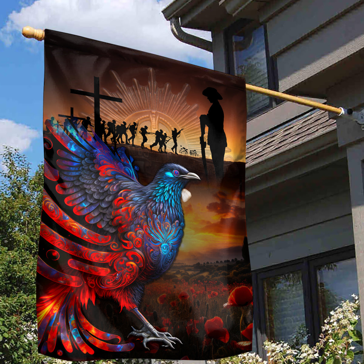 New Zealand Tui Bird Soldier ANZAC Garden Flag Lest We Forget LT03 - Polynesian Pride