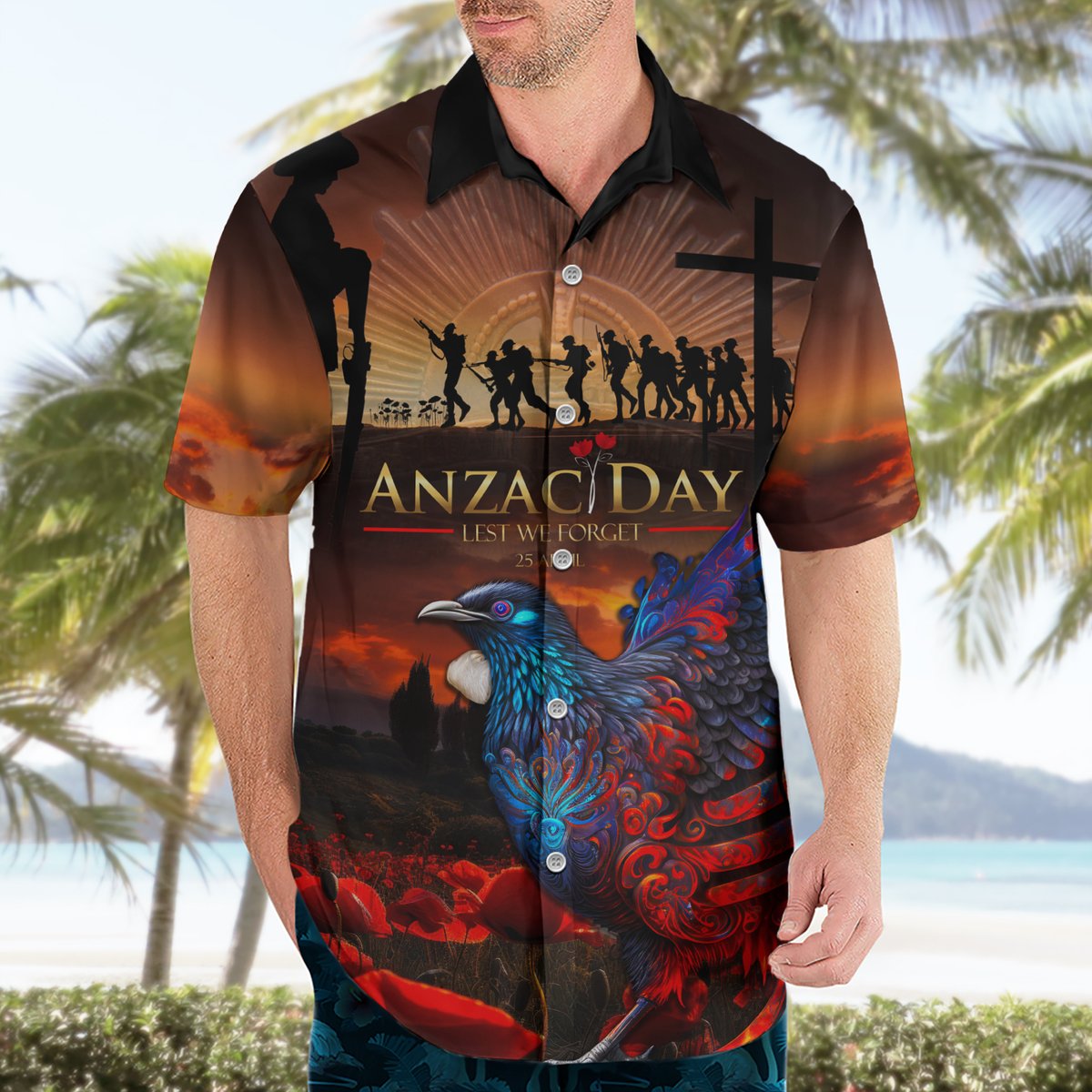 New Zealand Tui Bird Soldier ANZAC Hawaiian Shirt Lest We Forget LT03 - Polynesian Pride