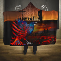 New Zealand Tui Bird Soldier ANZAC Hooded Blanket Lest We Forget LT03 One Size Black - Polynesian Pride