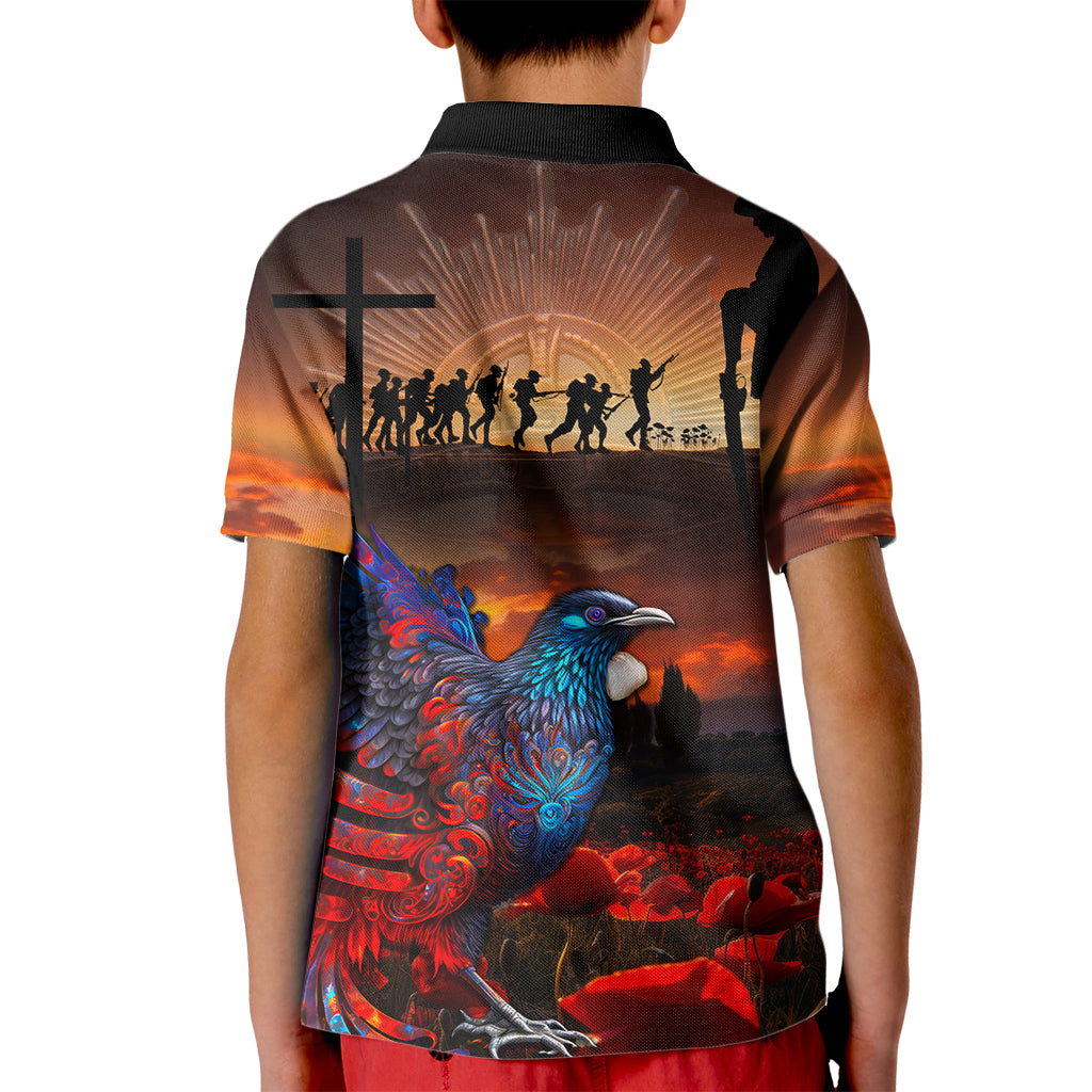 New Zealand Tui Bird Soldier ANZAC Kid Polo Shirt Lest We Forget LT03