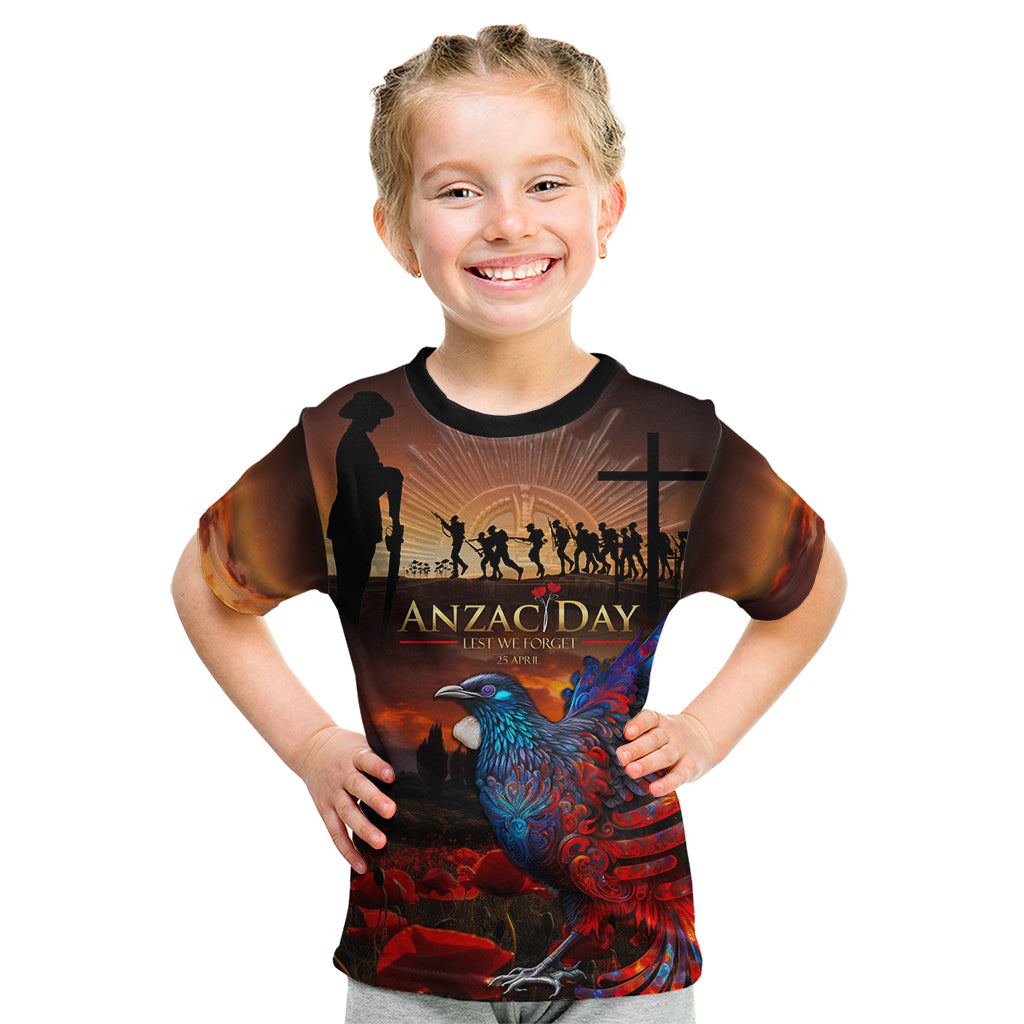 New Zealand Tui Bird Soldier ANZAC Kid T Shirt Lest We Forget LT03