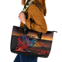New Zealand Tui Bird Soldier ANZAC Leather Tote Bag Lest We Forget LT03 Black - Polynesian Pride