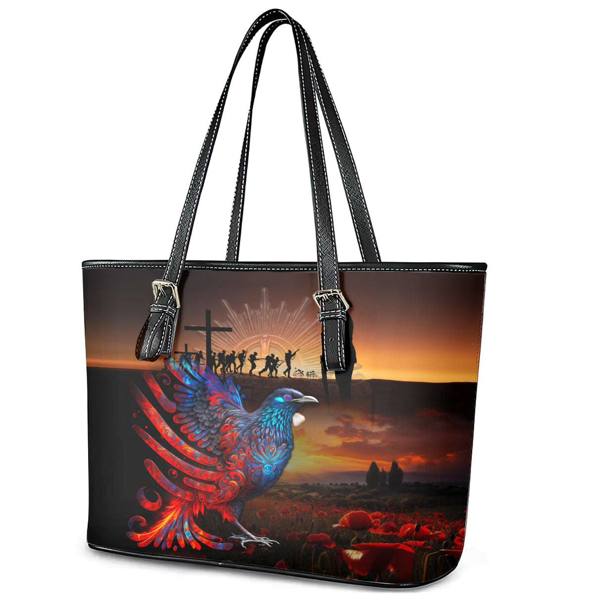 New Zealand Tui Bird Soldier ANZAC Leather Tote Bag Lest We Forget LT03 - Polynesian Pride