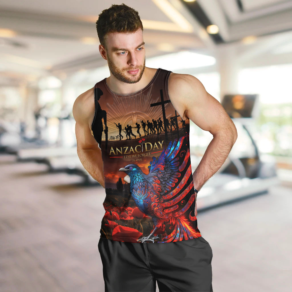 New Zealand Tui Bird Soldier ANZAC Men Tank Top Lest We Forget LT03 Black - Polynesian Pride