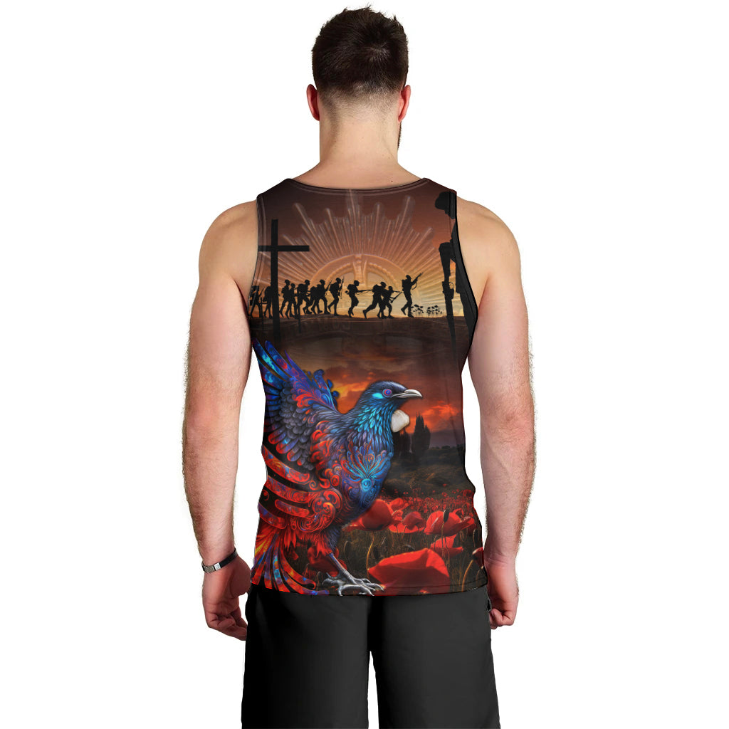 New Zealand Tui Bird Soldier ANZAC Men Tank Top Lest We Forget LT03 - Polynesian Pride