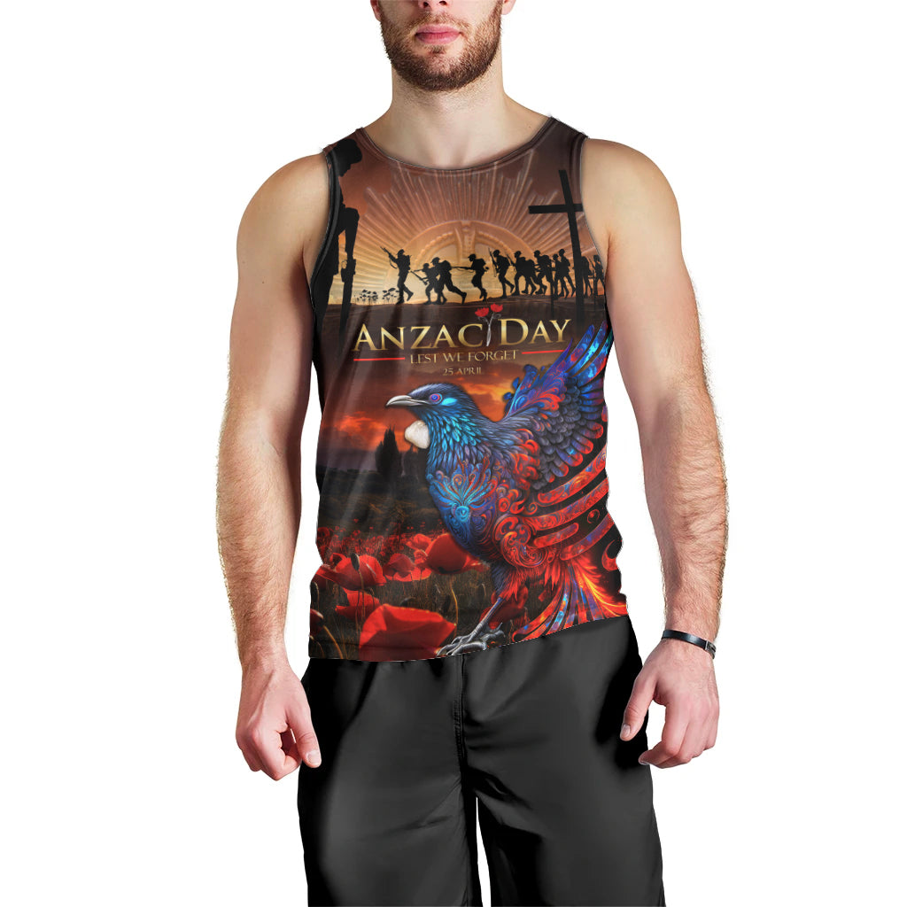 New Zealand Tui Bird Soldier ANZAC Men Tank Top Lest We Forget LT03 - Polynesian Pride
