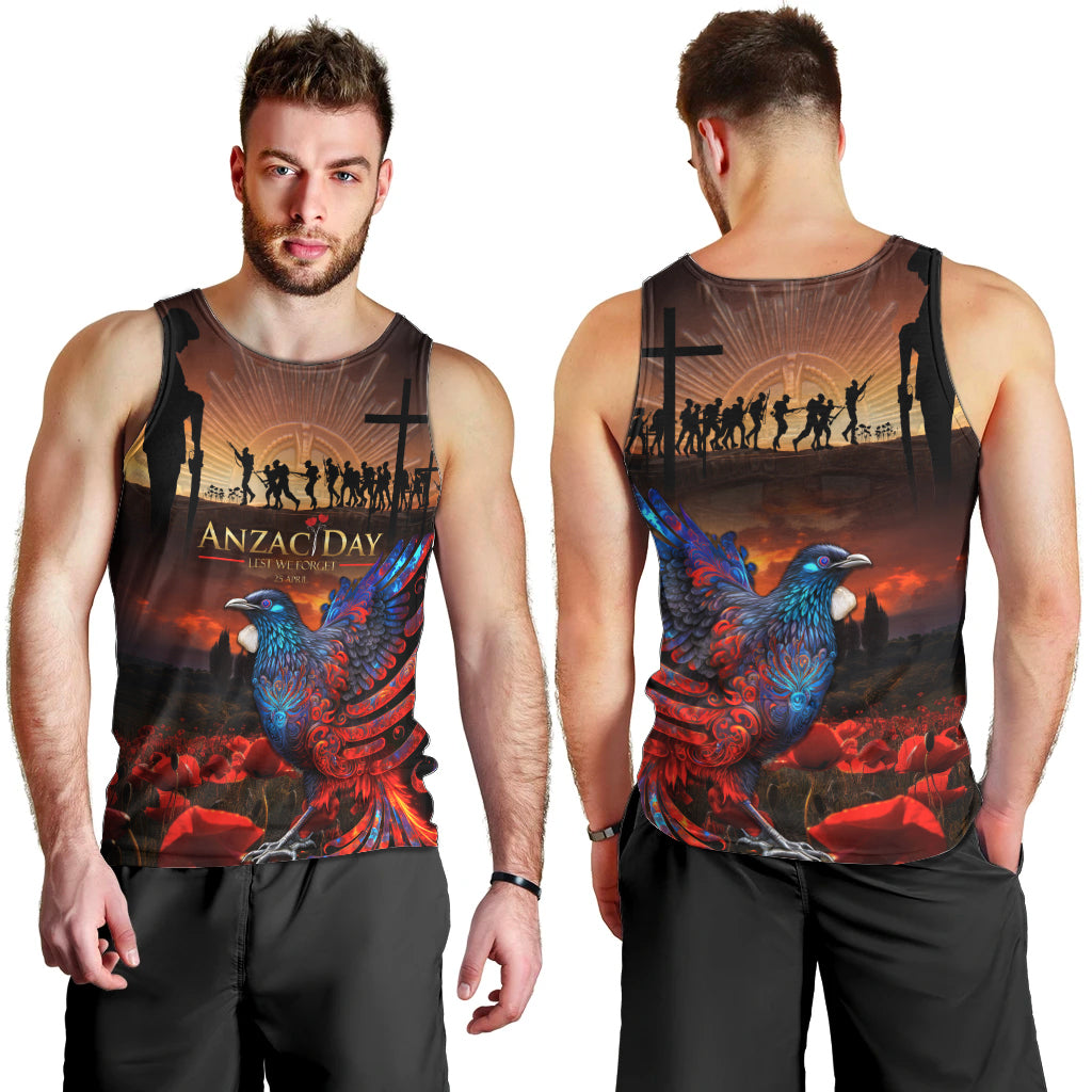 New Zealand Tui Bird Soldier ANZAC Men Tank Top Lest We Forget LT03 - Polynesian Pride
