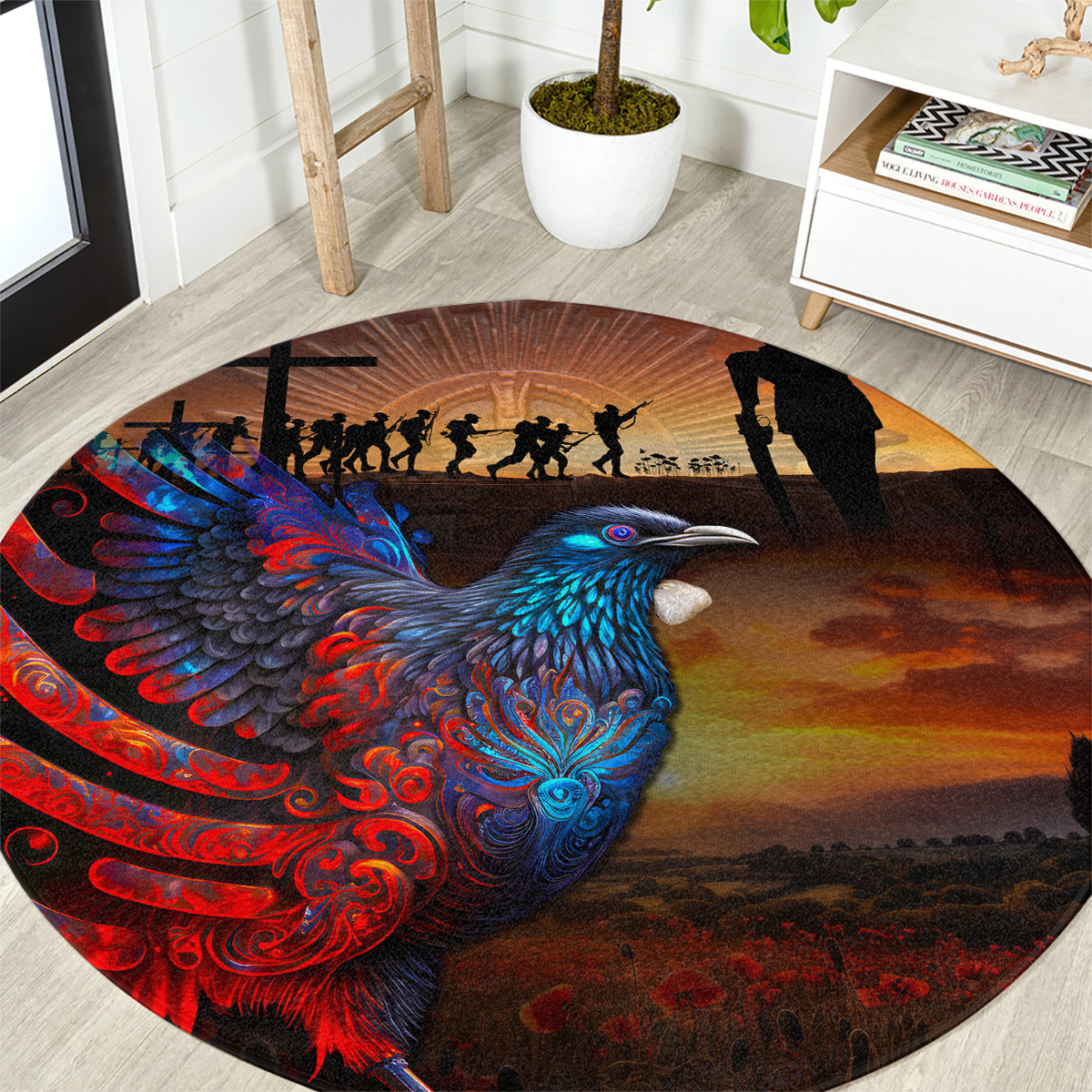 New Zealand Tui Bird Soldier ANZAC Round Carpet Lest We Forget LT03