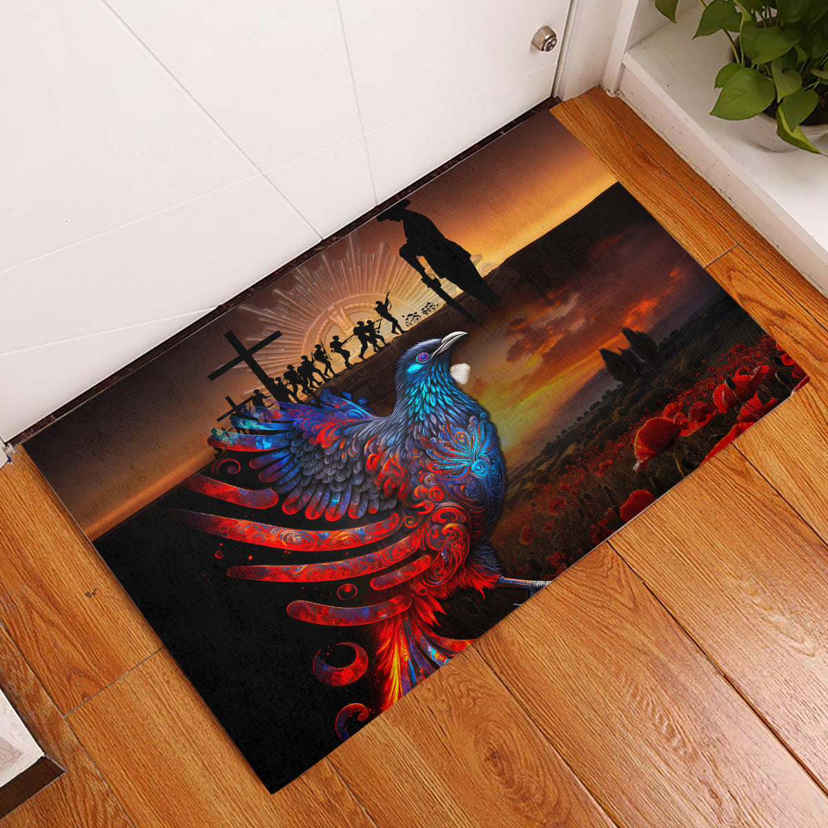 New Zealand Tui Bird Soldier ANZAC Rubber Doormat Lest We Forget LT03 Black - Polynesian Pride