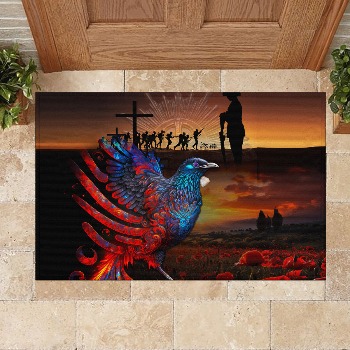 New Zealand Tui Bird Soldier ANZAC Rubber Doormat Lest We Forget LT03 - Polynesian Pride