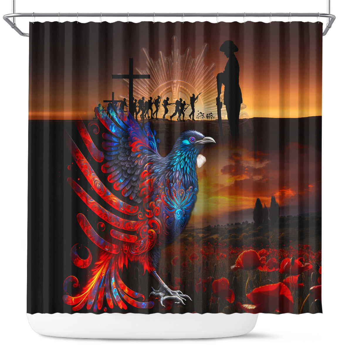 New Zealand Tui Bird Soldier ANZAC Shower Curtain Lest We Forget LT03