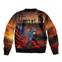 New Zealand Tui Bird Soldier ANZAC Sleeve Zip Bomber Jacket Lest We Forget LT03 - Polynesian Pride