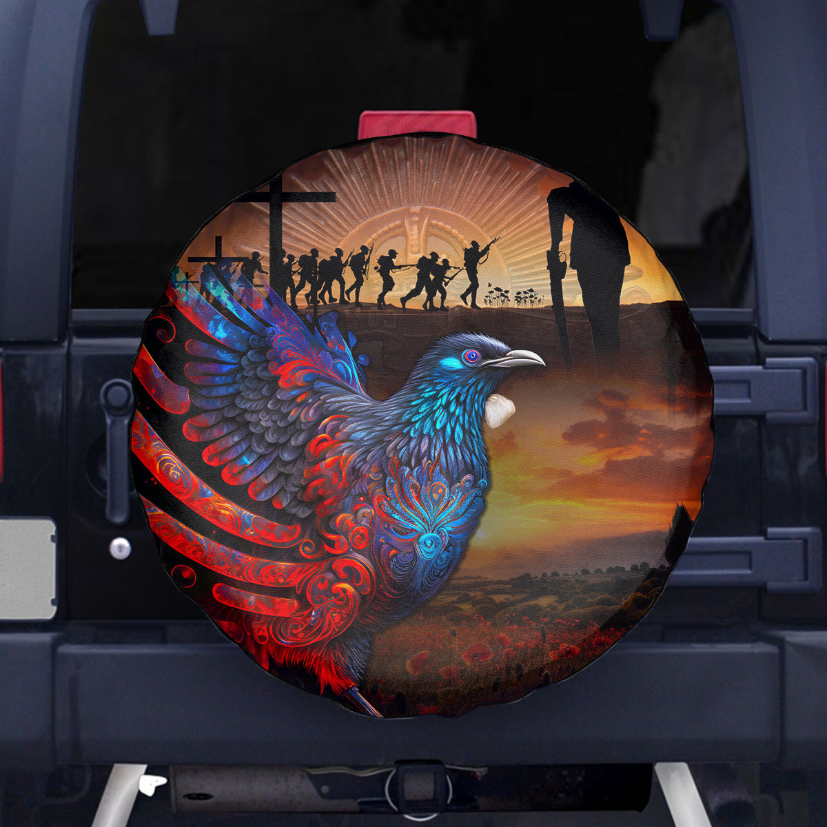 New Zealand Tui Bird Soldier ANZAC Spare Tire Cover Lest We Forget LT03 - Polynesian Pride