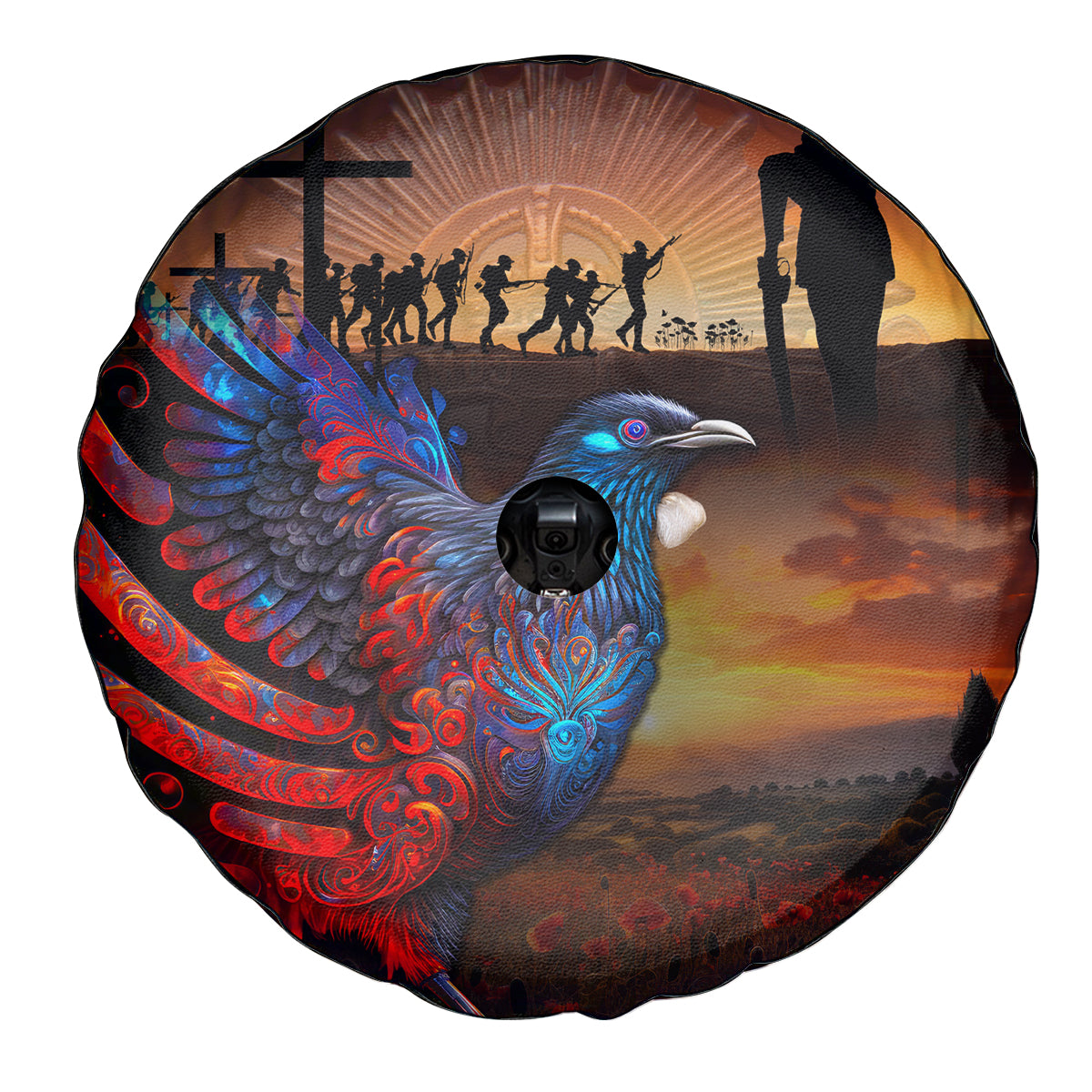 New Zealand Tui Bird Soldier ANZAC Spare Tire Cover Lest We Forget LT03 - Polynesian Pride