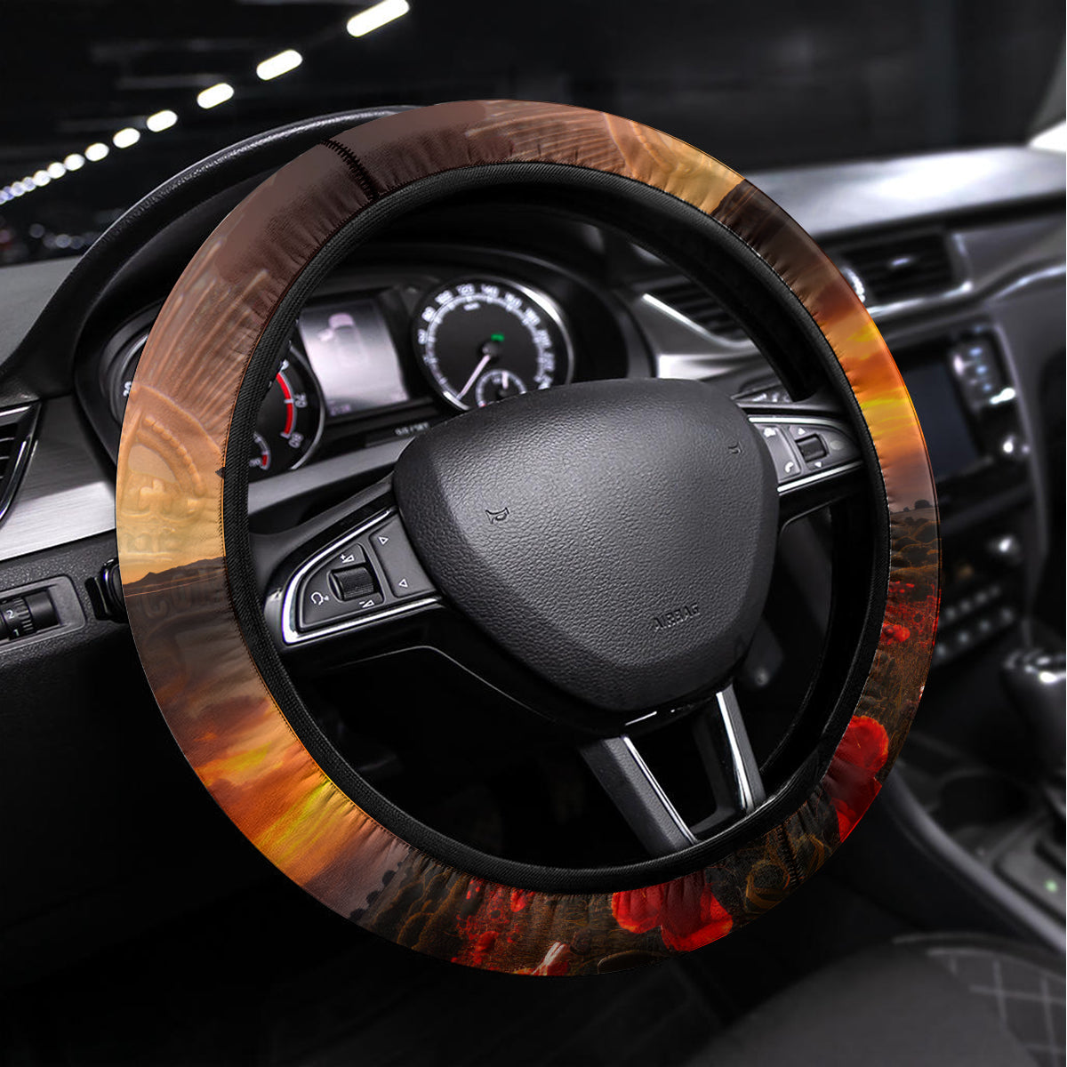 New Zealand Tui Bird Soldier ANZAC Steering Wheel Cover Lest We Forget LT03 Universal Fit Black - Polynesian Pride
