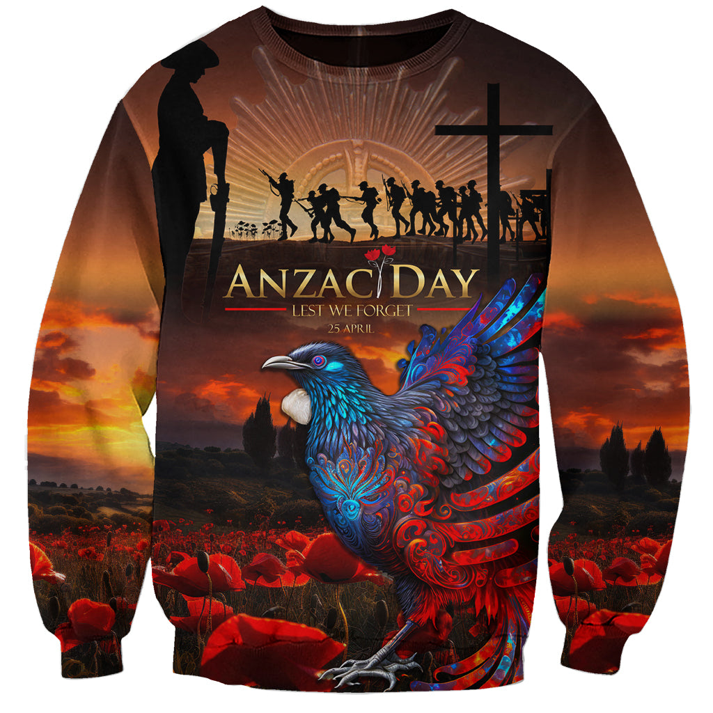 New Zealand Tui Bird Soldier ANZAC Sweatshirt Lest We Forget LT03 Unisex Black - Polynesian Pride