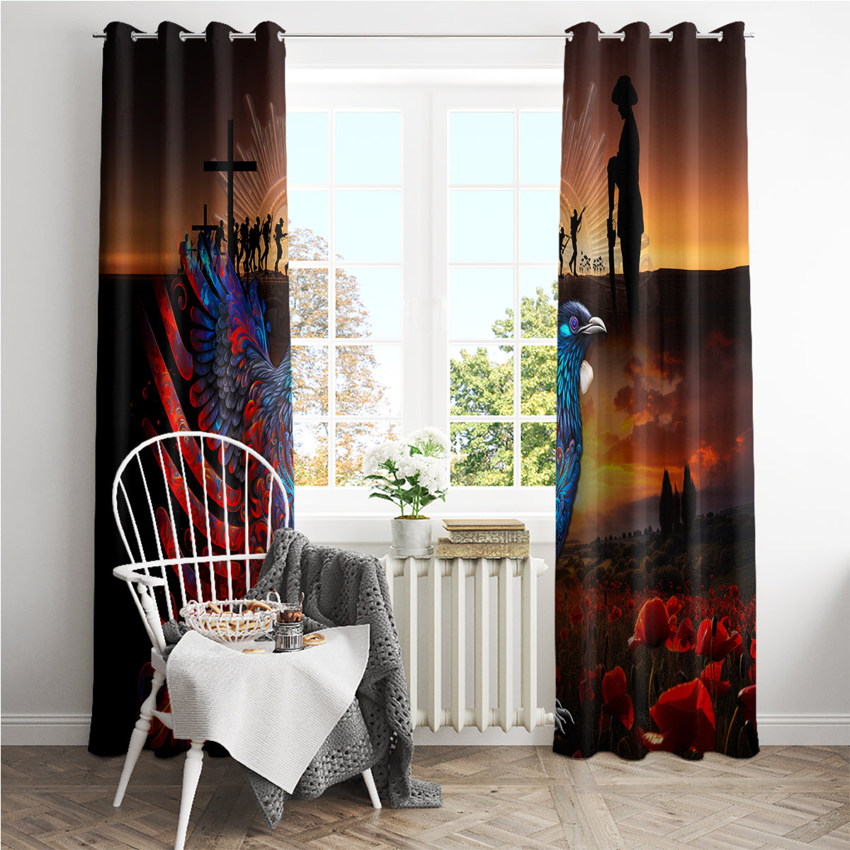 New Zealand Tui Bird Soldier ANZAC Window Curtain Lest We Forget LT03 - Polynesian Pride