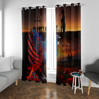 New Zealand Tui Bird Soldier ANZAC Window Curtain Lest We Forget LT03 With Grommets Black - Polynesian Pride