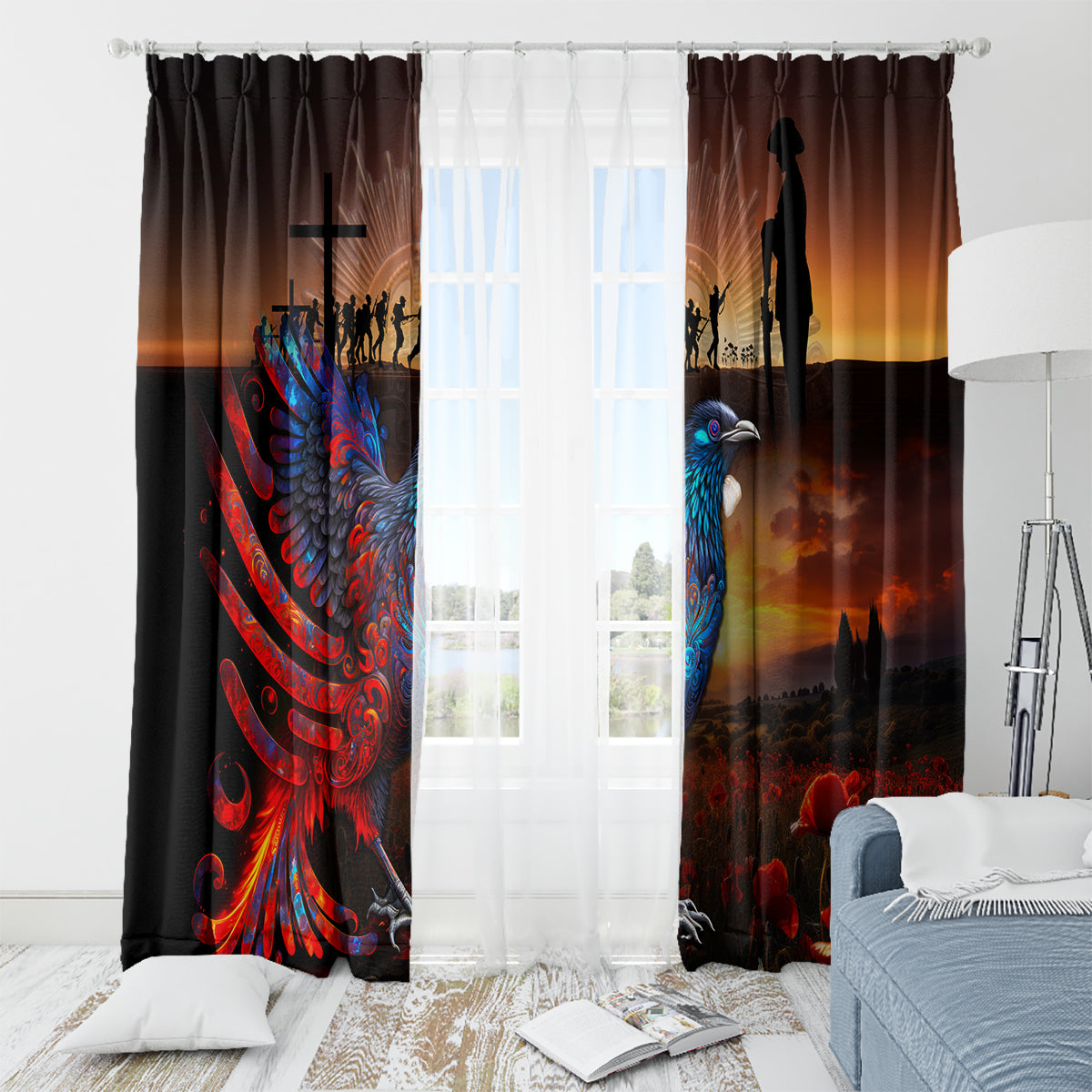 New Zealand Tui Bird Soldier ANZAC Window Curtain Lest We Forget LT03 - Polynesian Pride