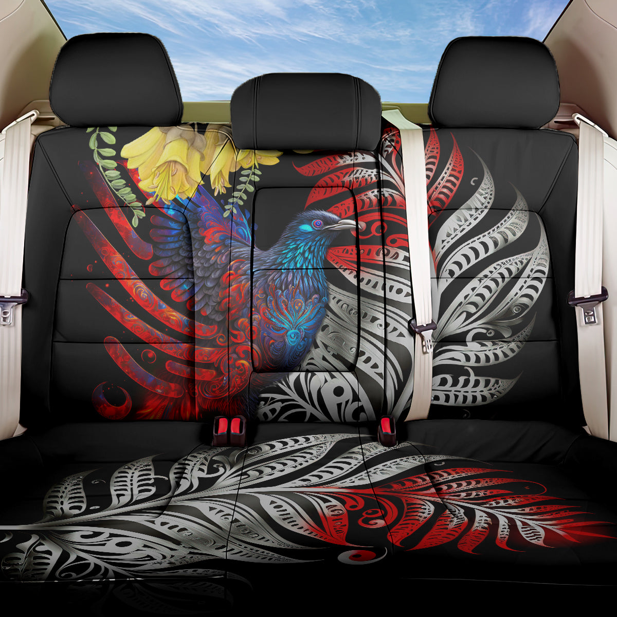 New Zealand Kohwhai Tui Bird Back Car Seat Cover Silver Fern Version LT03