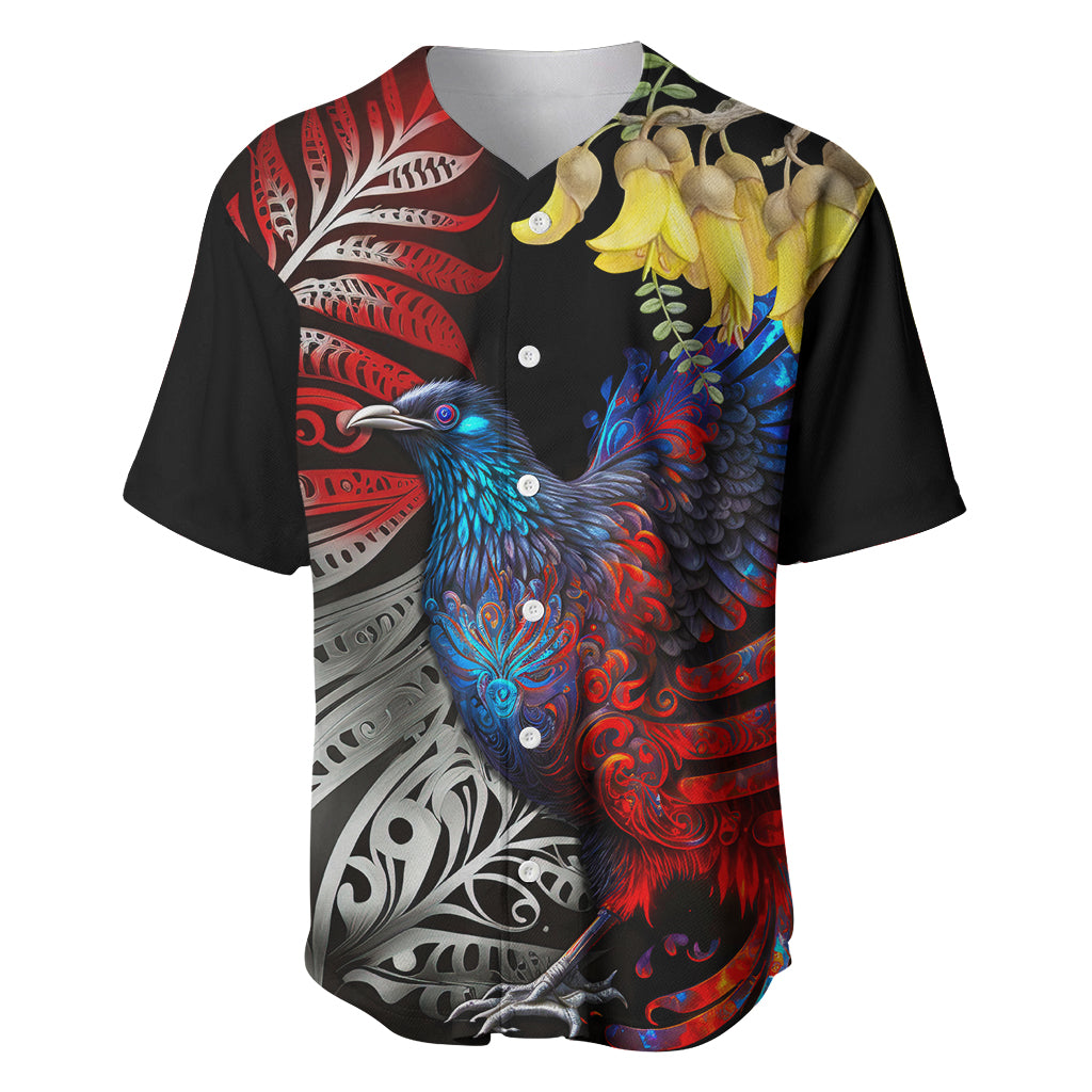 New Zealand Kohwhai Tui Bird Baseball Jersey Silver Fern Version LT03 Black - Polynesian Pride