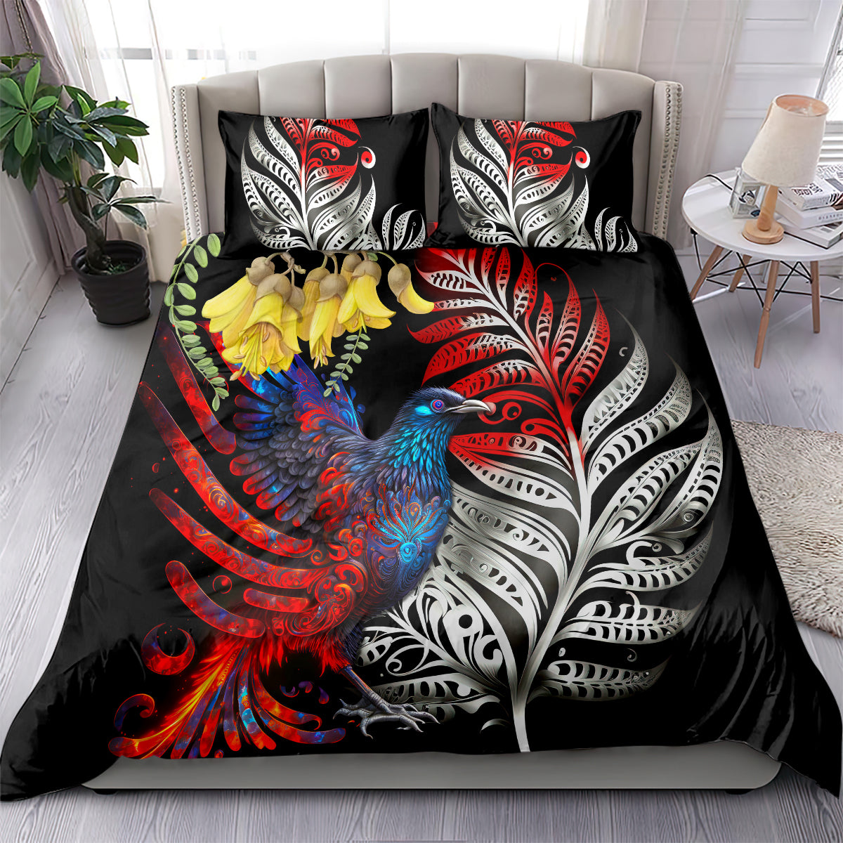 New Zealand Kohwhai Tui Bird Bedding Set Silver Fern Version LT03 - Polynesian Pride