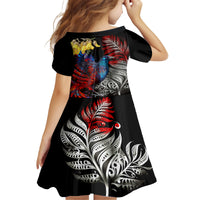 New Zealand Kohwhai Tui Bird Family Matching Off Shoulder Short Dress and Hawaiian Shirt Silver Fern Version LT03 - Polynesian Pride