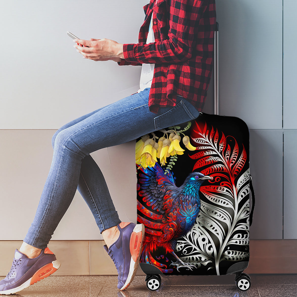 New Zealand Kohwhai Tui Bird Luggage Cover Silver Fern Version LT03 - Polynesian Pride
