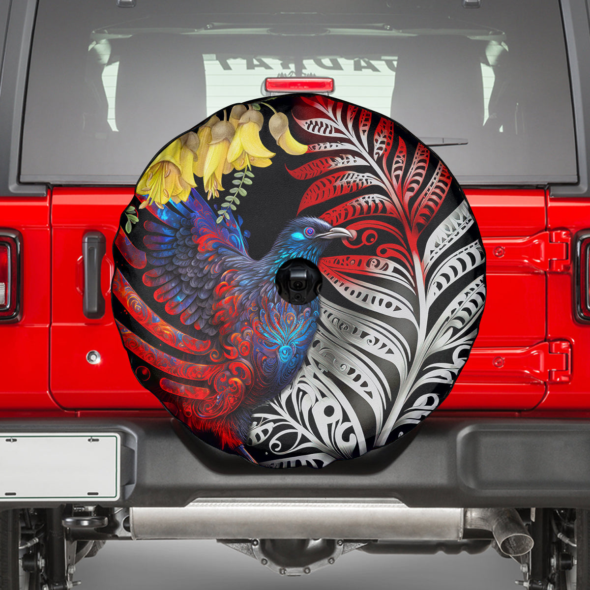 New Zealand Kohwhai Tui Bird Spare Tire Cover Silver Fern Version LT03 - Polynesian Pride