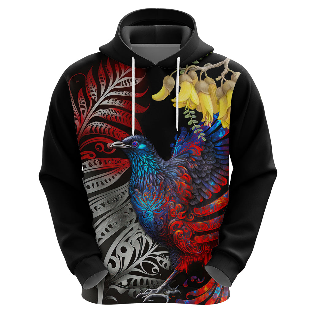 New Zealand Kohwhai Tui Bird Zip Hoodie Silver Fern Version LT03 - Polynesian Pride