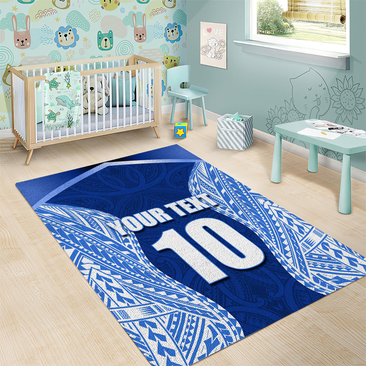 Custom Manu Samoa Rugby Area Rug Polynesian Tattoo