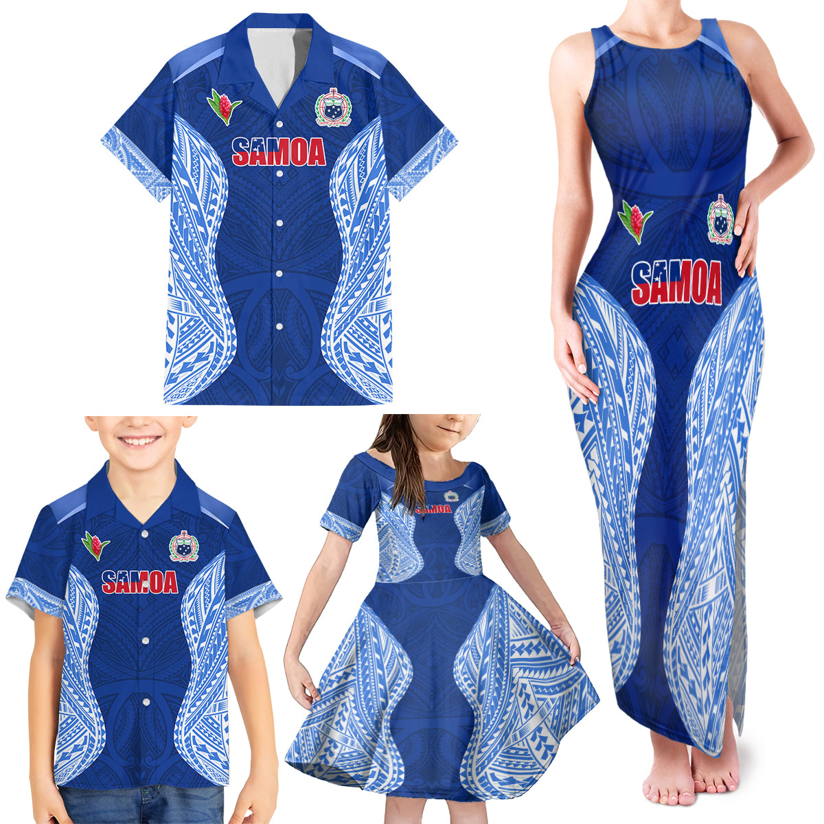 Custom Manu Samoa Rugby Family Matching Tank Maxi Dress and Hawaiian Shirt Polynesian Tattoo LT03