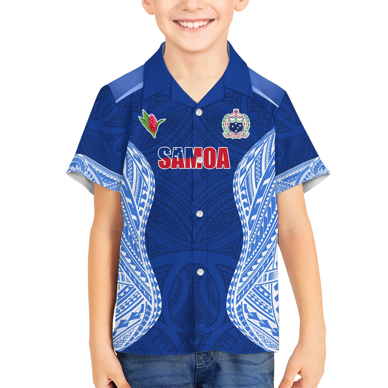 Custom Manu Samoa Rugby Kid Hawaiian Shirt Polynesian Tattoo LT03