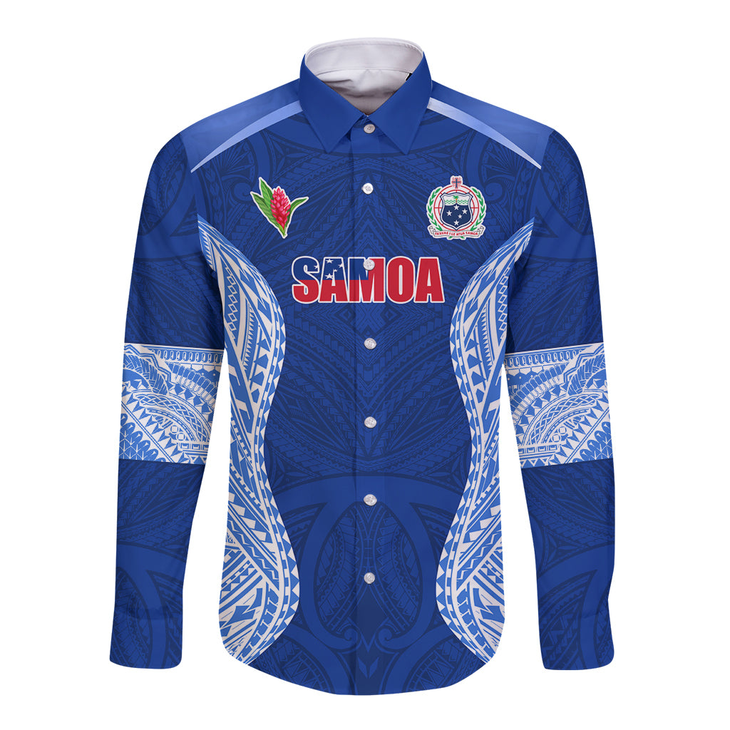 Custom Manu Samoa Rugby Long Sleeve Button Shirt Polynesian Tattoo LT03