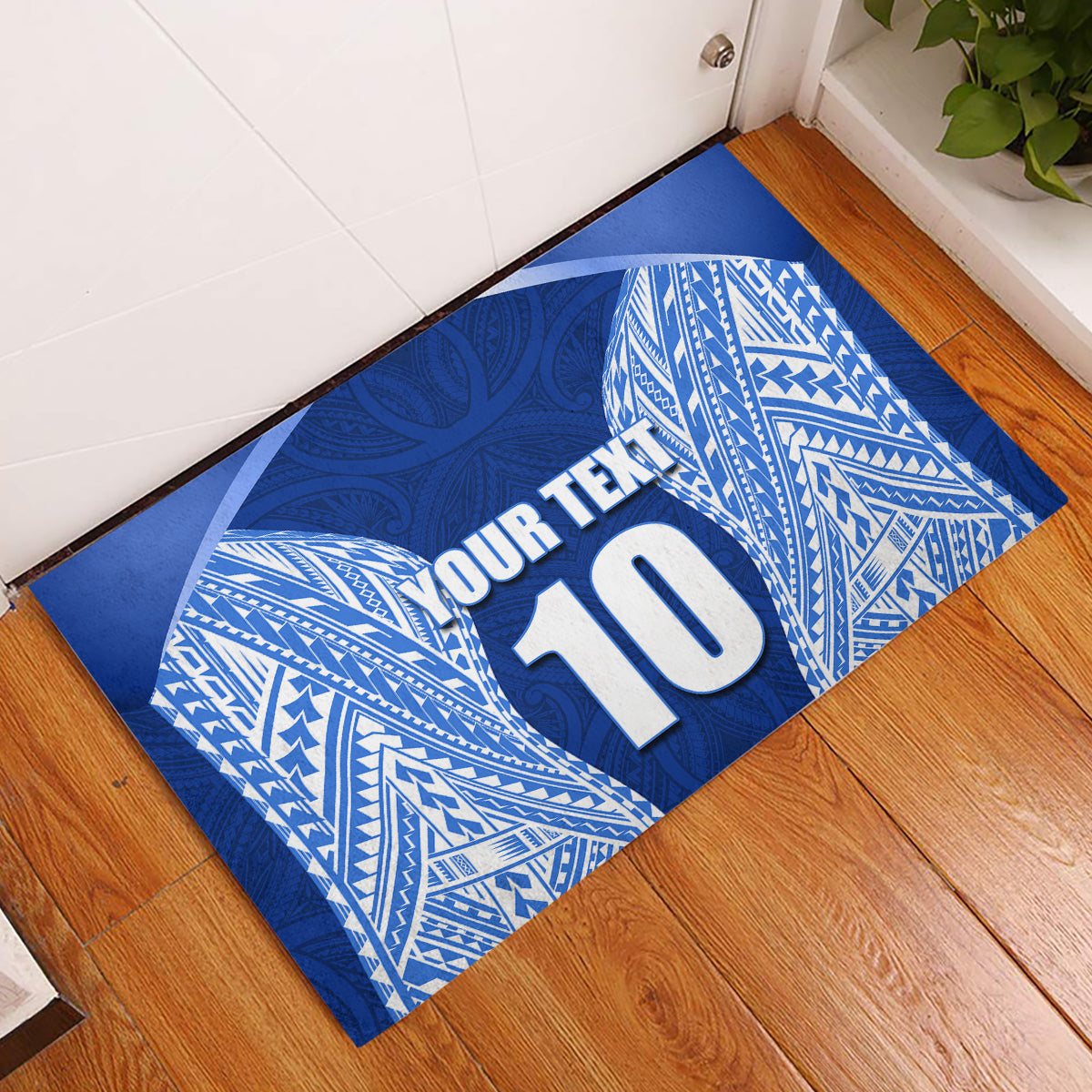 Custom Manu Samoa Rugby Rubber Doormat Polynesian Tattoo LT03 Blue - Polynesian Pride