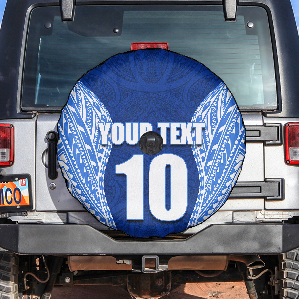Custom Manu Samoa Rugby Spare Tire Cover Polynesian Tattoo LT03 Blue - Polynesian Pride