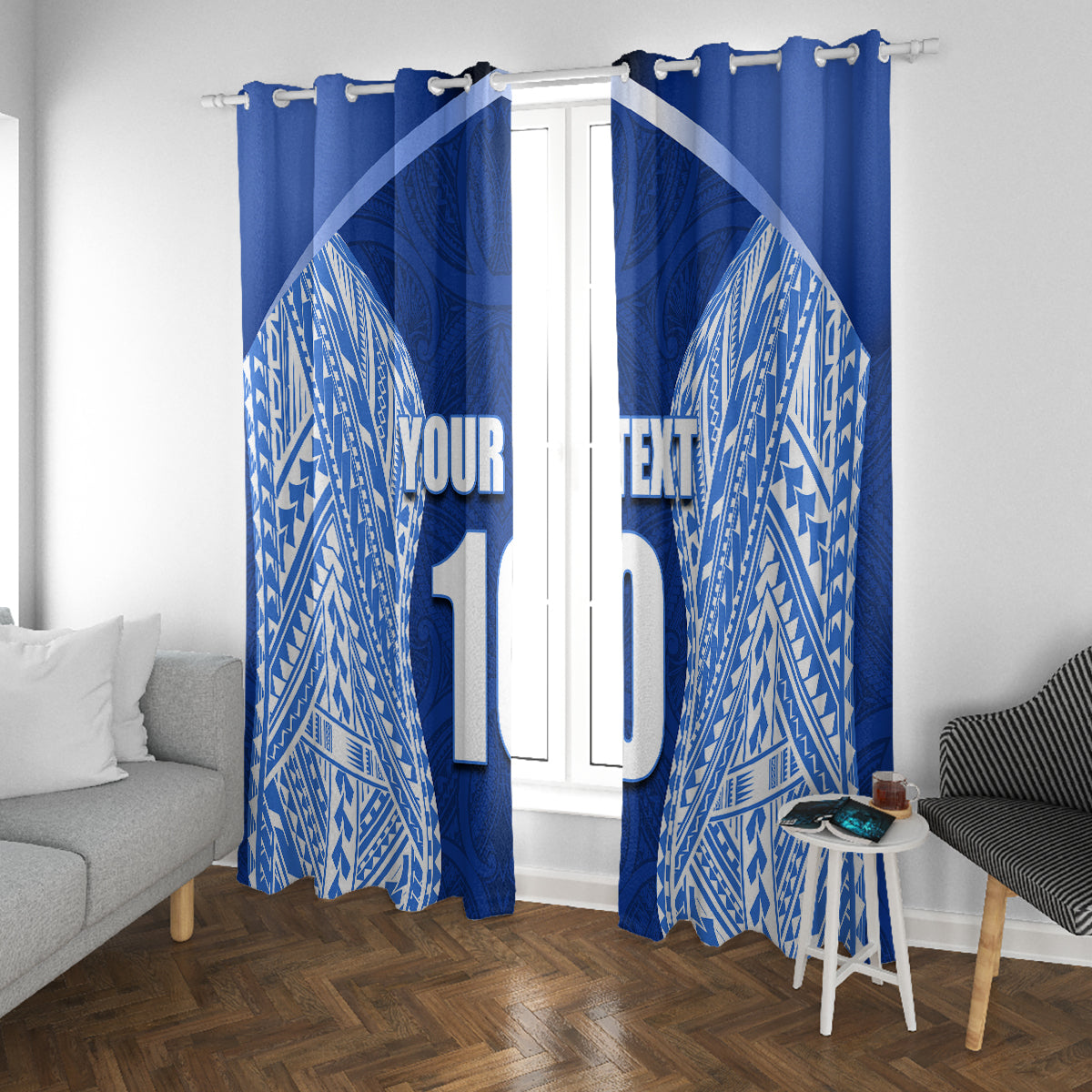 Custom Manu Samoa Rugby Window Curtain Polynesian Tattoo LT03 With Grommets Blue - Polynesian Pride