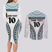 Custom Flying Fijians Rugby Couples Matching Long Sleeve Bodycon Dress and Long Sleeve Button Shirt Tapa Tribal Cloth LT03 - Polynesian Pride